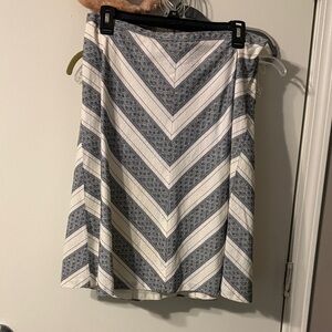 LOFT Navy and White Chevron-Striped A-Line Skirt